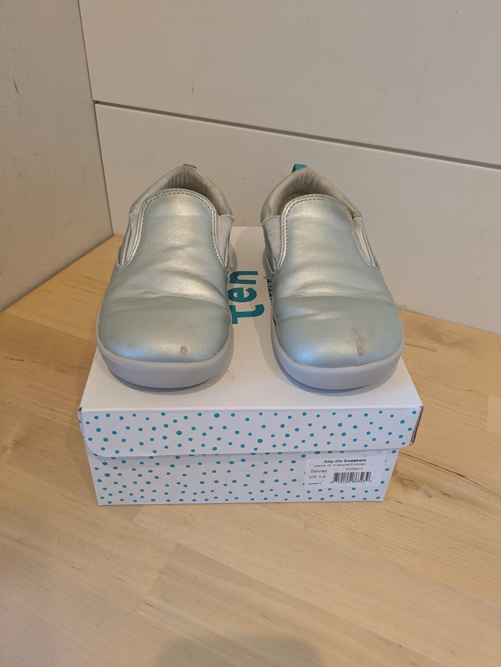 Ten Little Silver Slip-on Sneakers, size 13